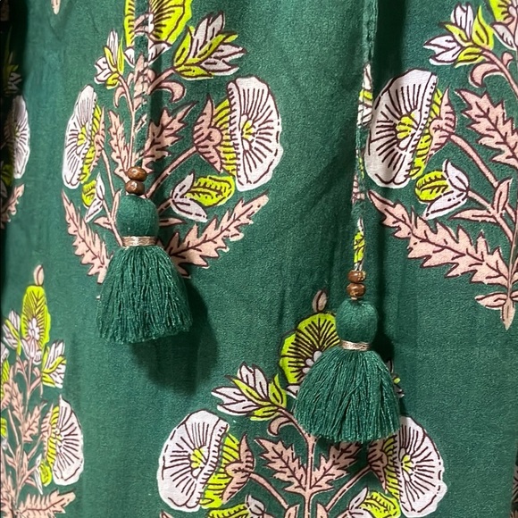 Pink Chicken Green and Gold V-Neck Mini Dress - Picture 6 of 11